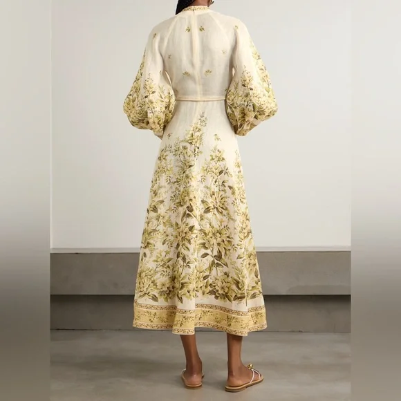 NWT Zimmermann Golden Floral Long Sleeve Buttons Linen Dress 0 US4 - Picture 4 of 17